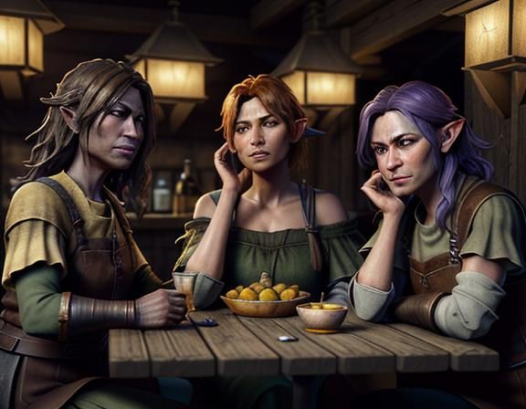 Goblins Enjoying Cocktails in Rustic Tavern: 3D Game Cinemat...