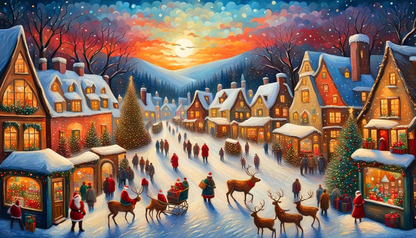 Dickens-Inspired Christmas Village in Expressionist Impasto ...