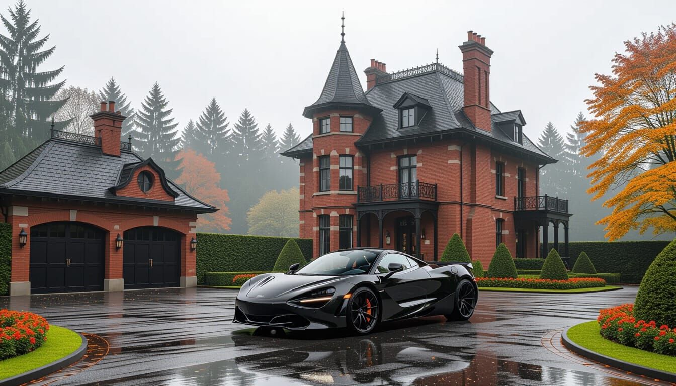 Victorian Chateau with McLaren in Misty Autumn