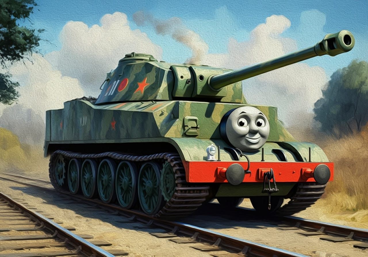 WWII Churchill Tank in Neo-Impressionist Oil Painting Style ...