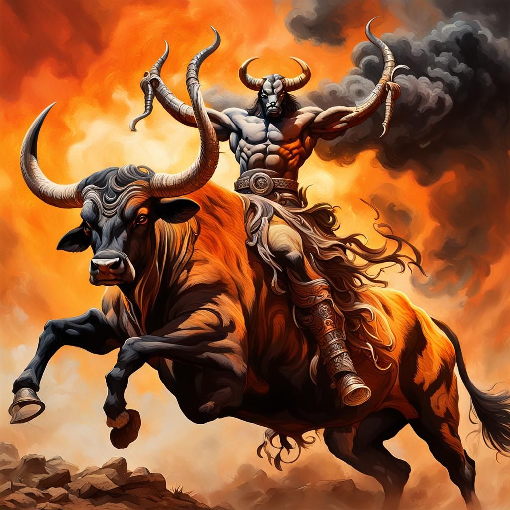 Minotaur's Victory: Hyperrealistic Digital Art in Splash Sty...