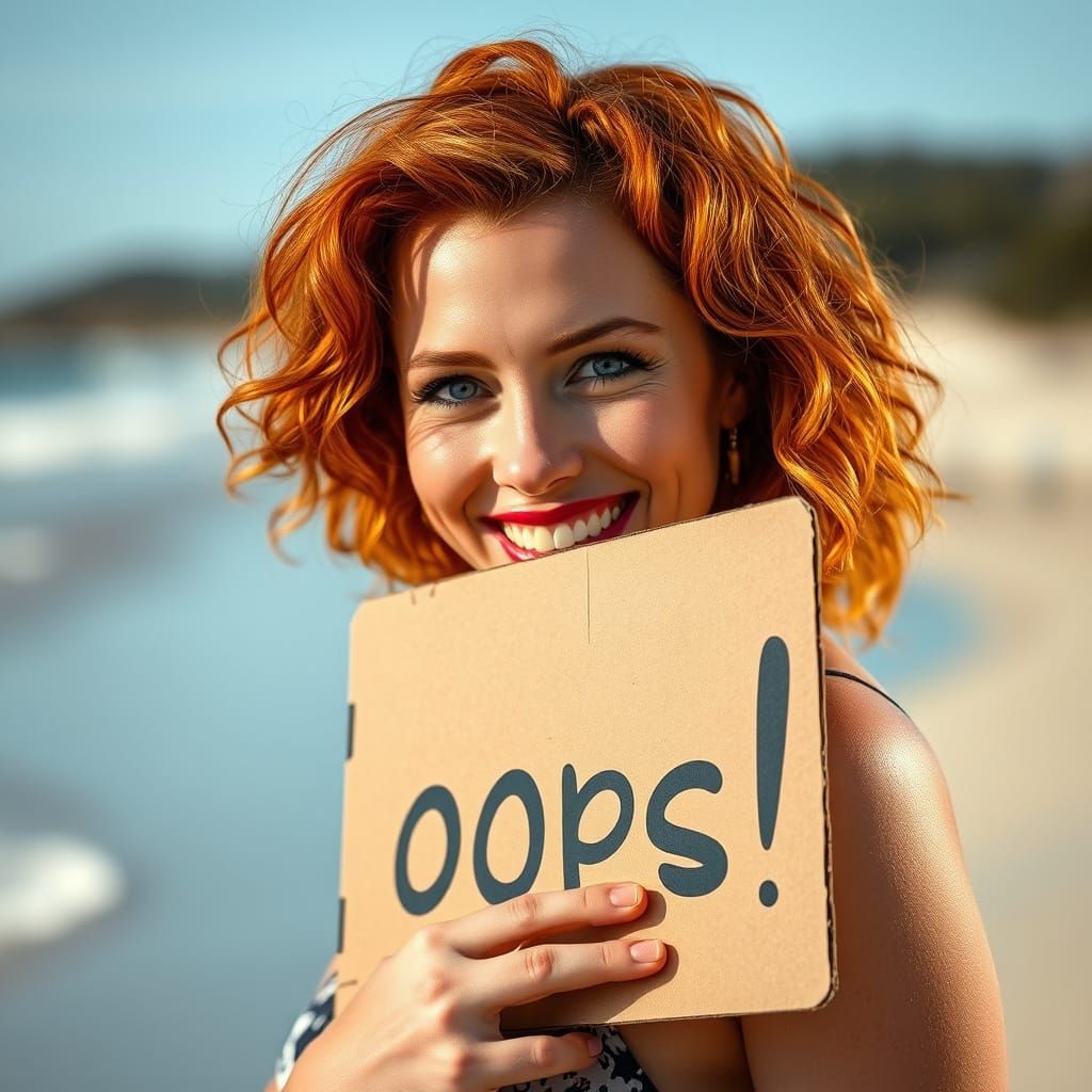 Ginger Woman on Beach in Pin-Up Aesthetic