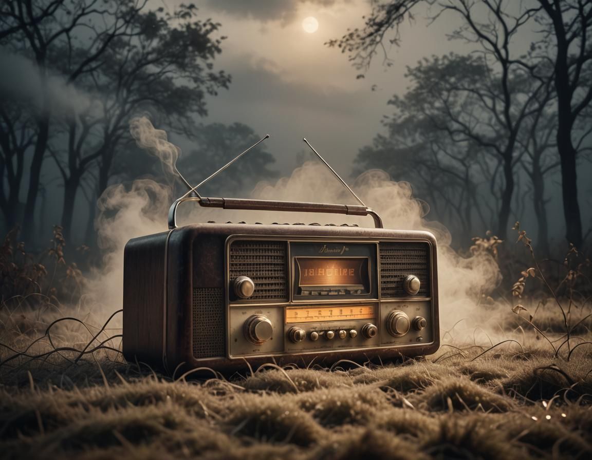 Vintage Radio in Mysterious Landscape with Soft Lighting