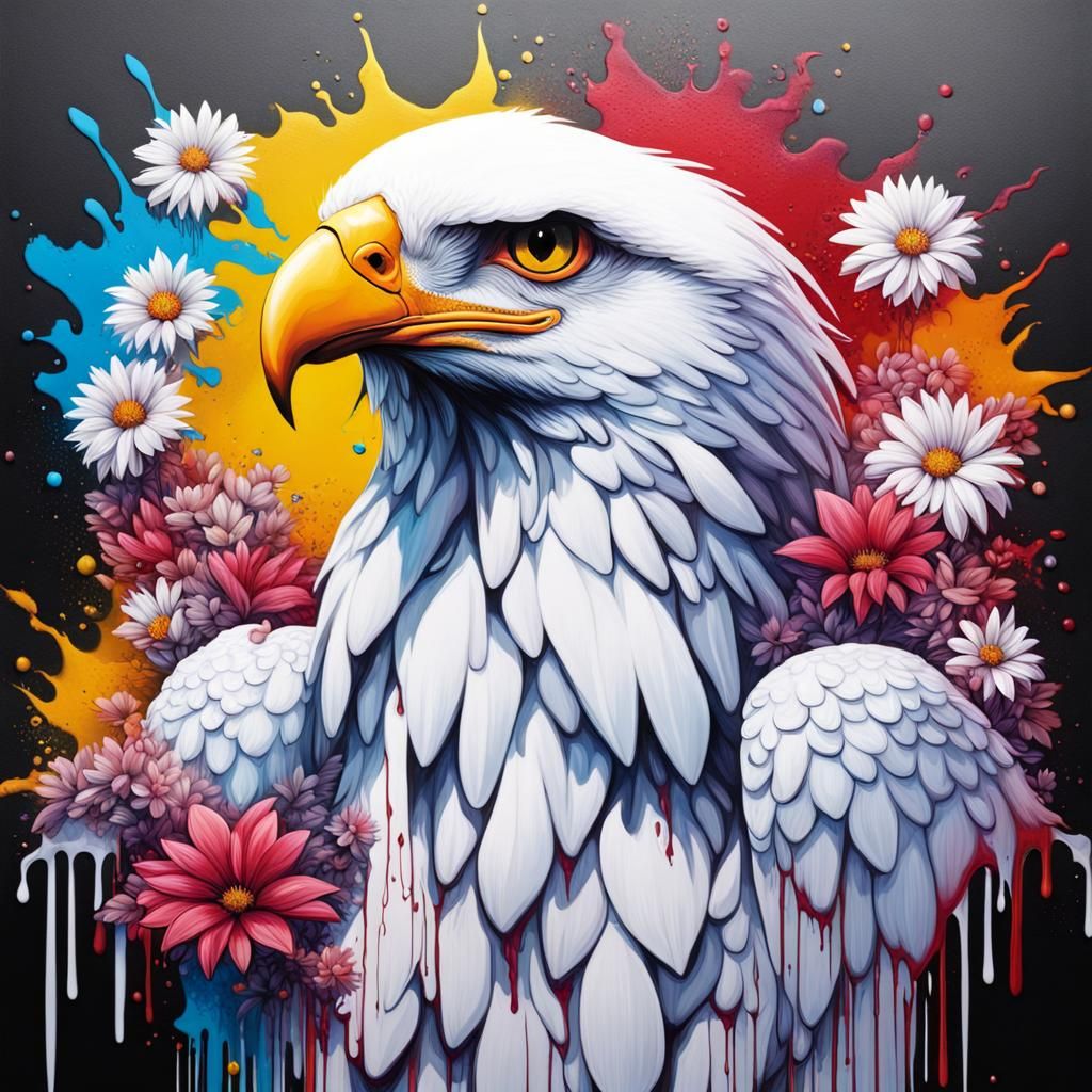 Eagle in Glass Flowers Graffiti Art