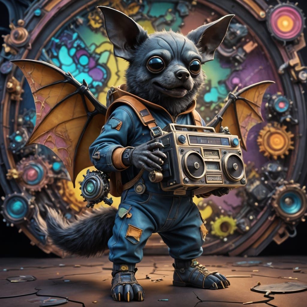 Vibrant Bat-Dog Hybrid Sings 80s Tunes in Bismuth Fractals