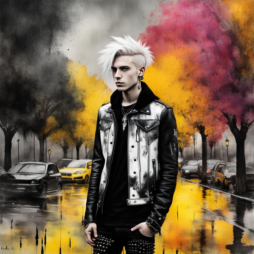 Teenage Portrait in Black and White Ink and Watercolor