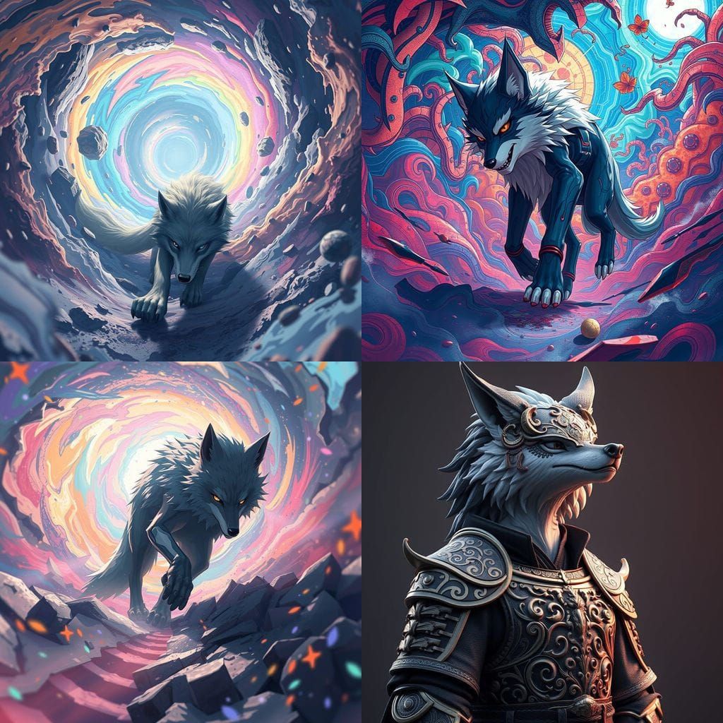 Cyberpunk-Style Anime Wolf in a Dizzying State