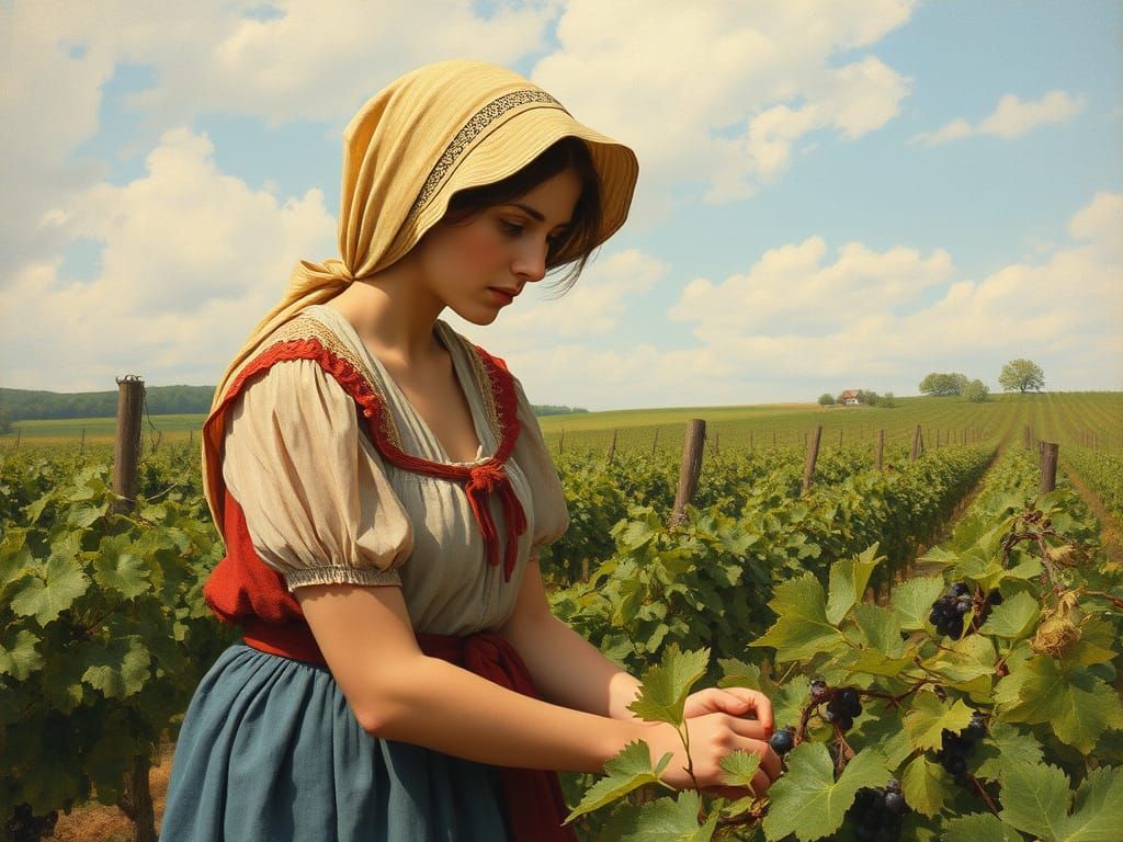 Young Peasant Woman Tending Grapes in Ancient Bulgaria