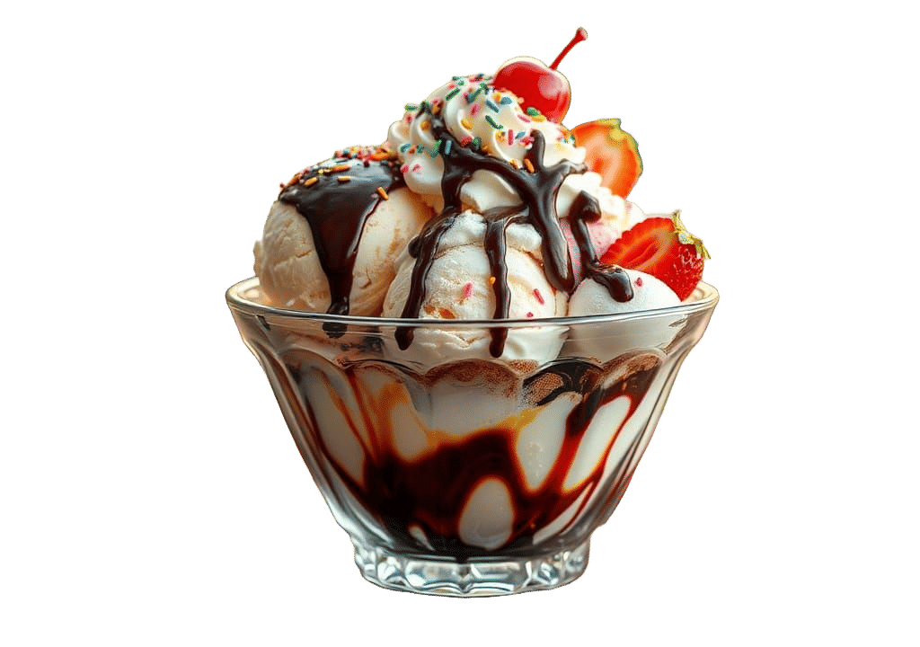 A mouthwatering ice cream sundae served in a classic glass d...