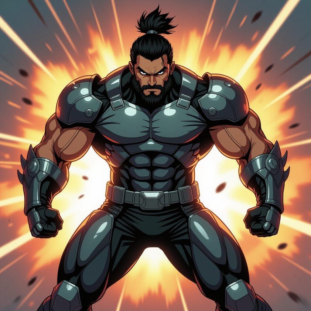 Dynamic Anime Warrior in Futuristic Armor