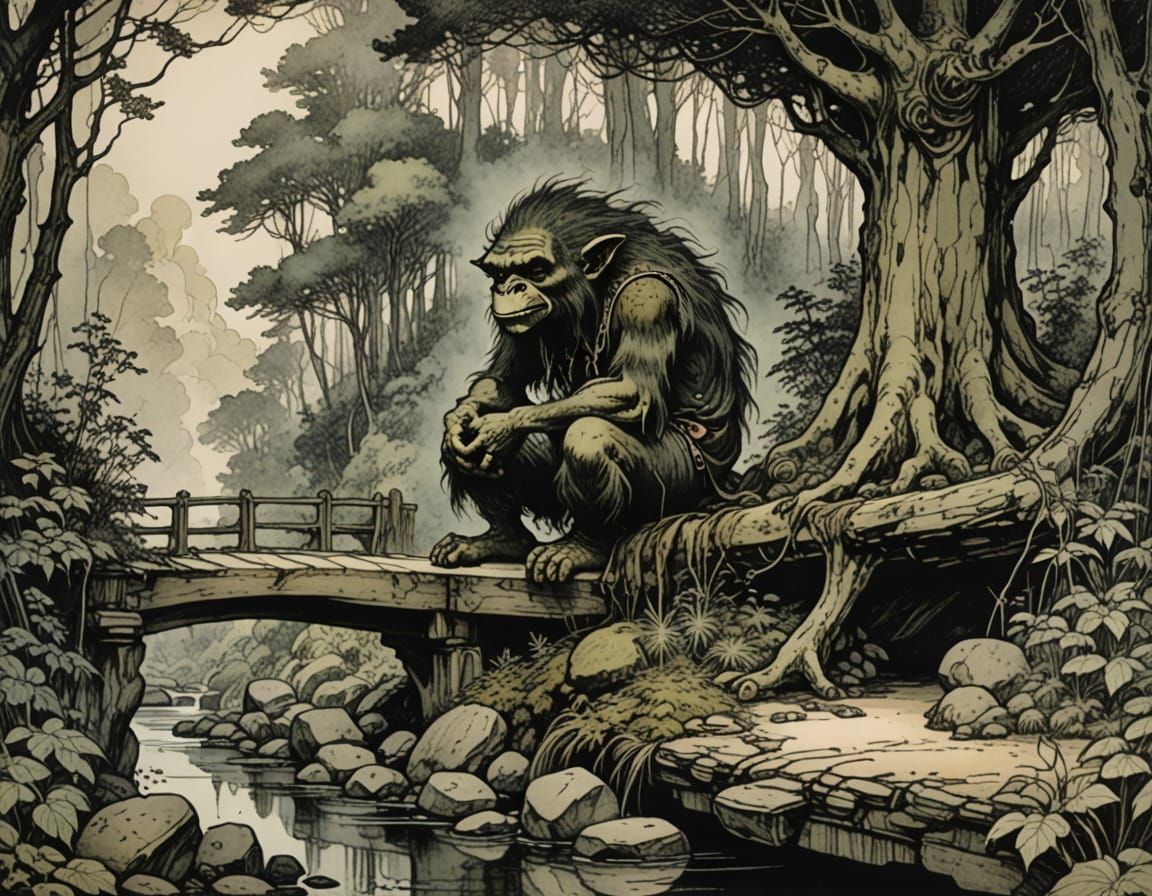 Troll Under Bridge in Art Nouveau Style