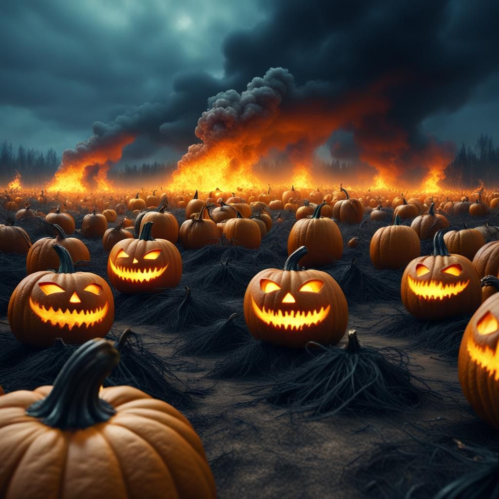 Scary Pumpkin Patch with Flames and Dynamic Lighting