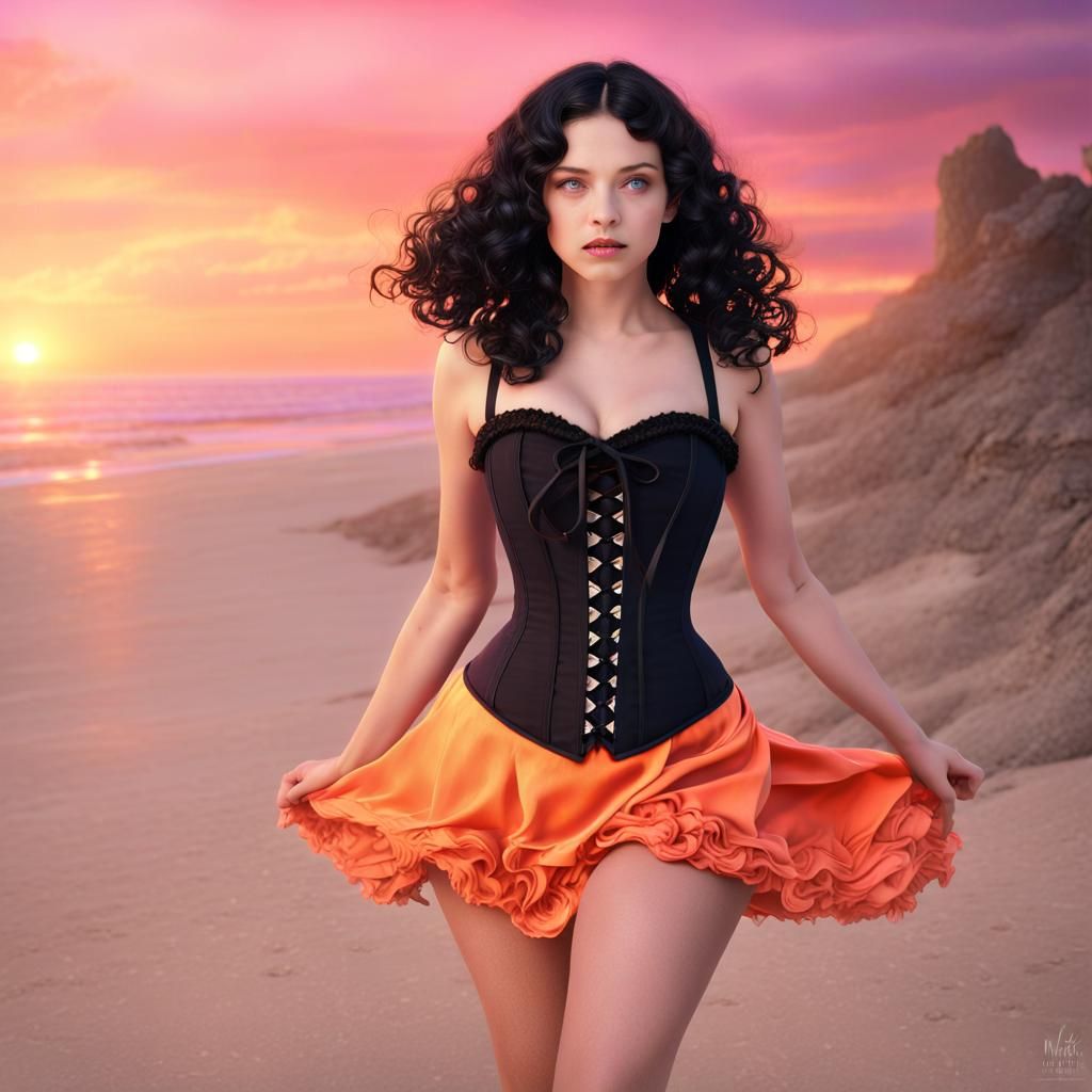 Summer Witch on Beach at Sunset in Fantasy Art