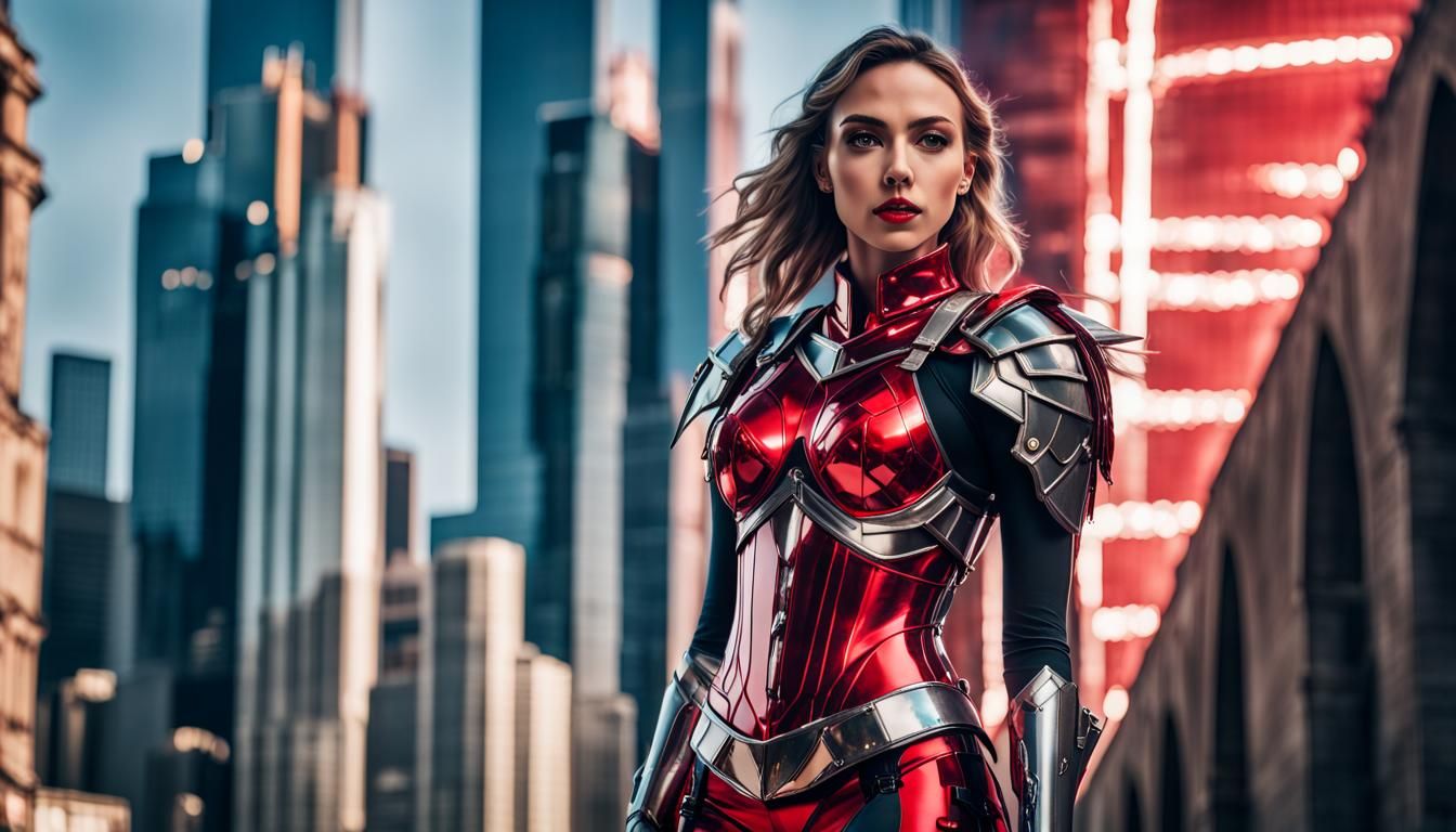 Futuristic Valkyrie Fitness Influencer in Knight Armor