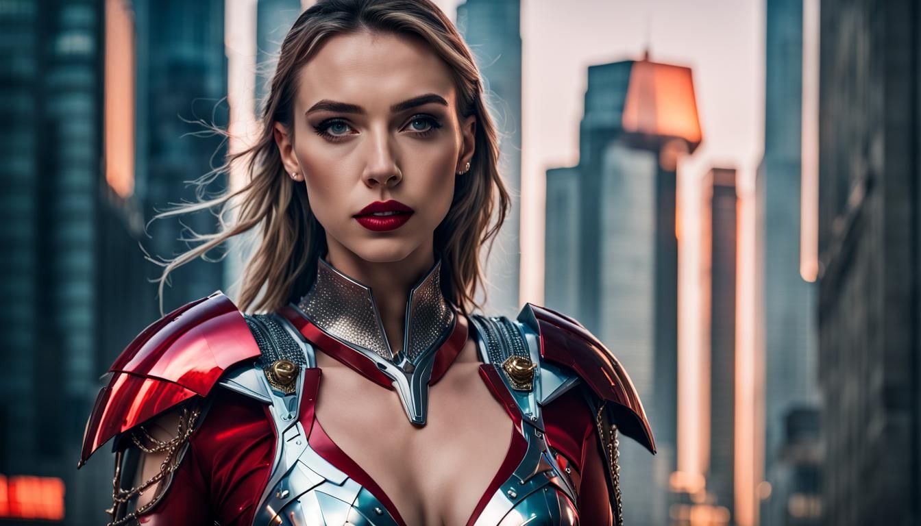 Futuristic Valkyrie Fitness Influencer in Knight Armor