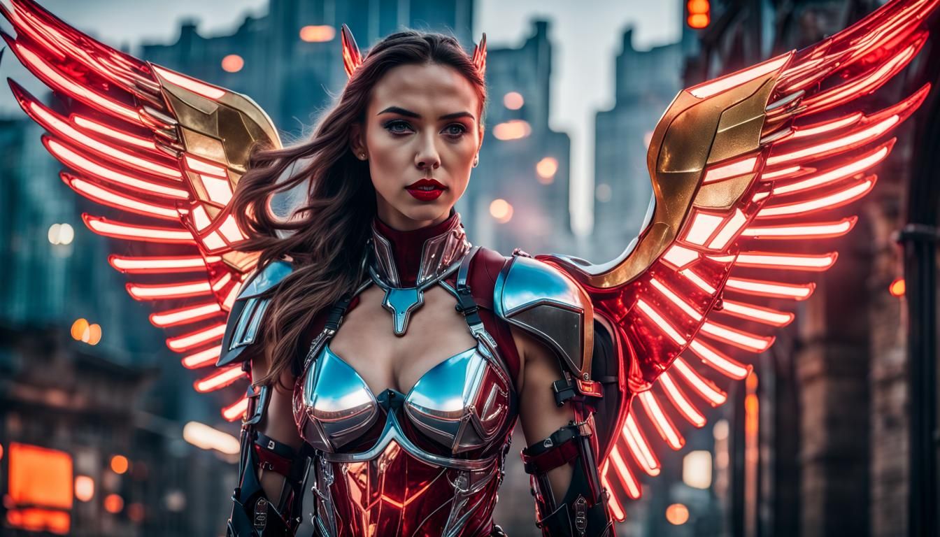 Futuristic Valkyrie Fitness Influencer in Knight Armor