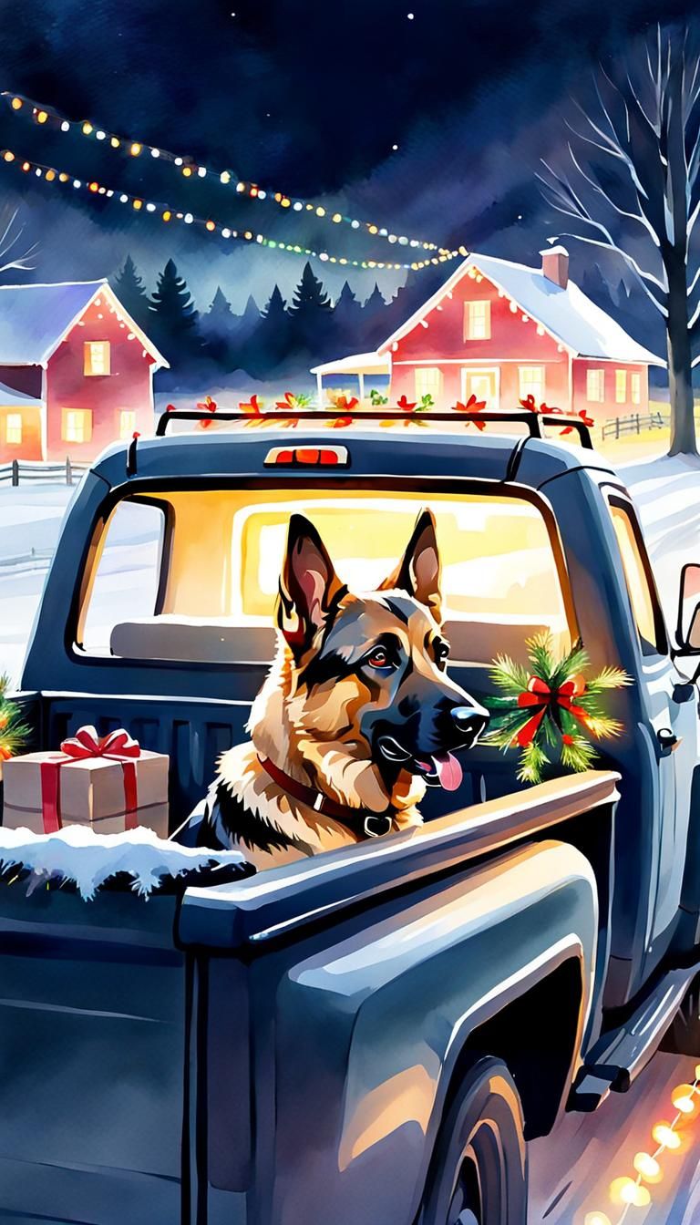 German Shepherd Drives Home for Christmas