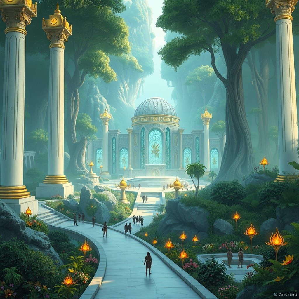 Majestic Ceyatatar Cityscape: Ethereal Columns and Enchanted...