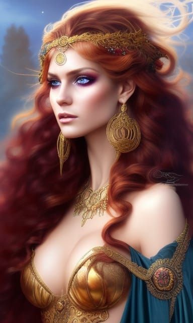 Sun Witch Fire Sorceress in Art Nouveau Style