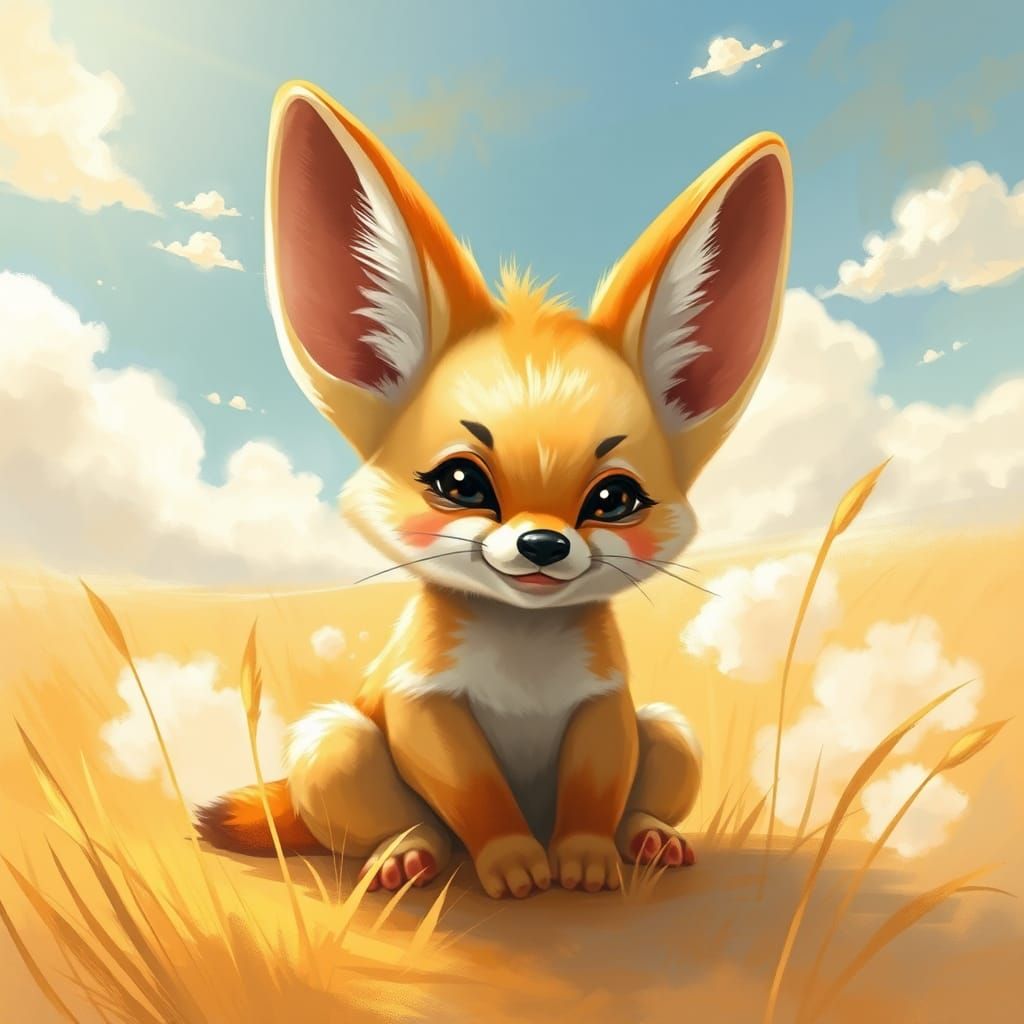 Adorable Chibi Fennec Baby in Impressionist Style