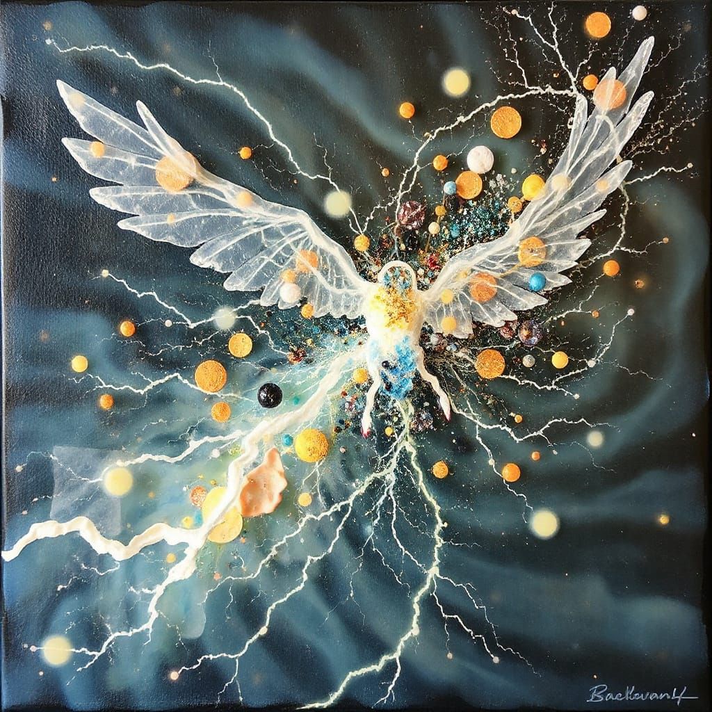 A Ghostly Figure in a Pointillist Vortex Collapse