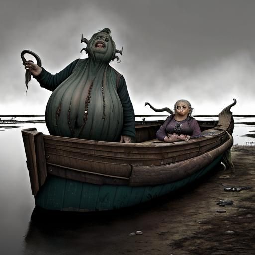 Grotesque Swamp Encounter with Deformed Figures