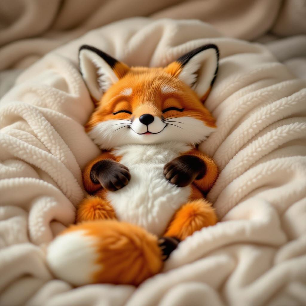 Smiling Fox Plush Toy in Cozy Blanket