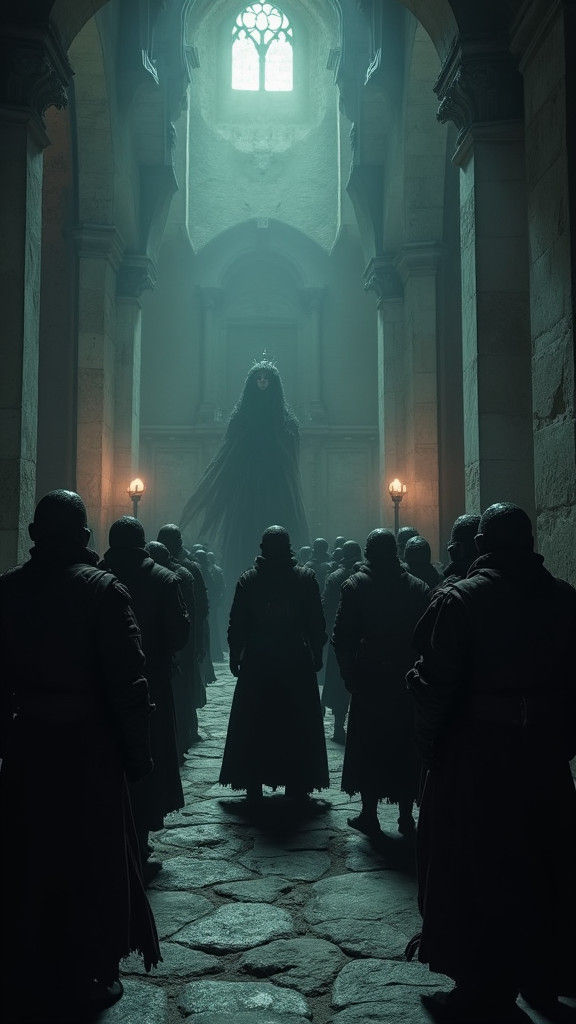 Soldiers in Palace Chamber Gaze into Darkness