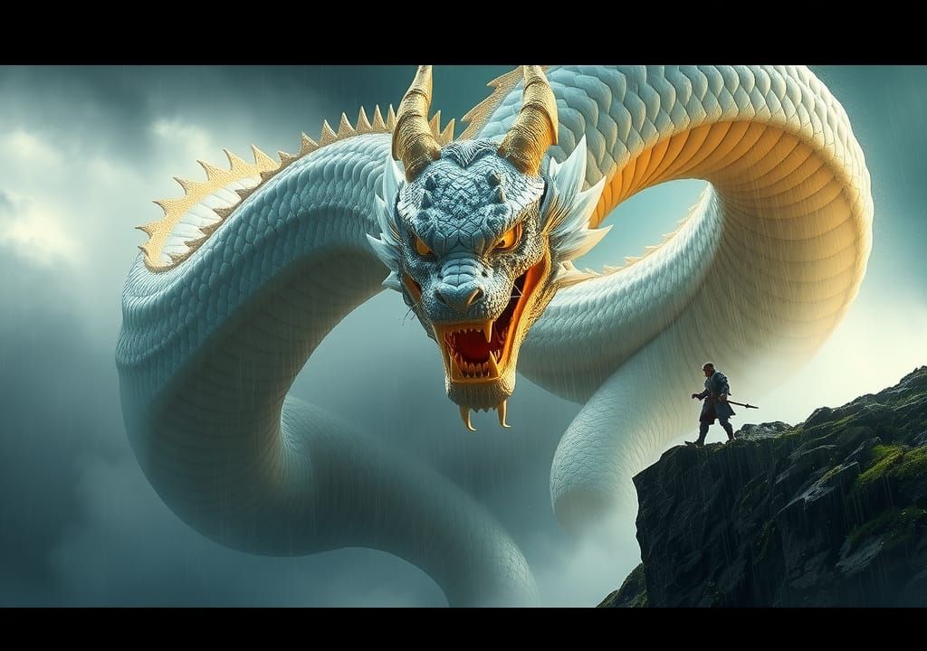 Dragon and Knight Standoff in Hyperrealistic Fantasy Art