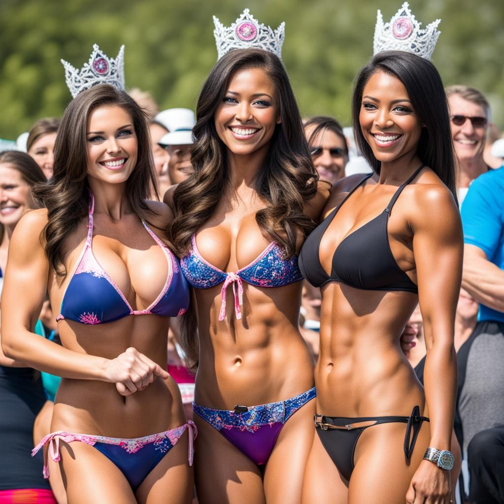 Smiling Bikini Contest Winners on Stage