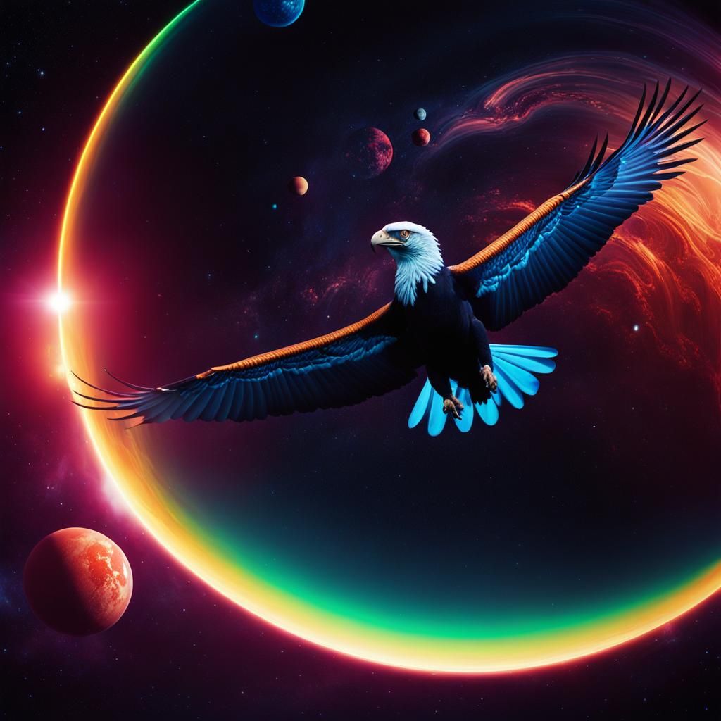 Condor Flies Through Neon Universe: Realistic Film Still