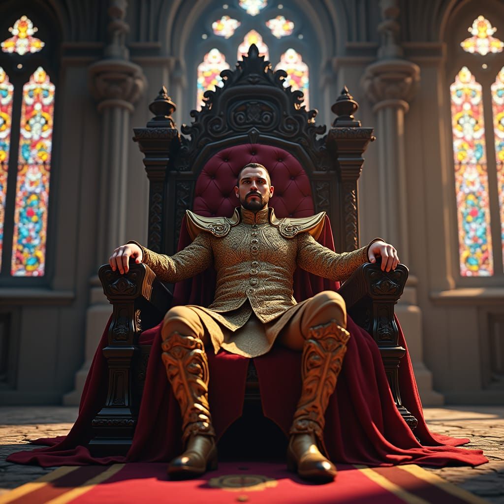 King on Throne in Medieval Chamber