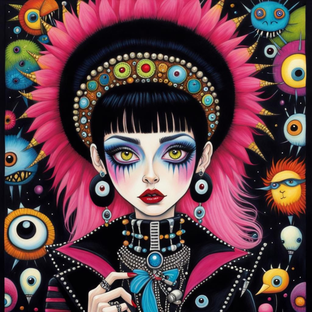 Cute Punk Rock Monster in Art Brut Style