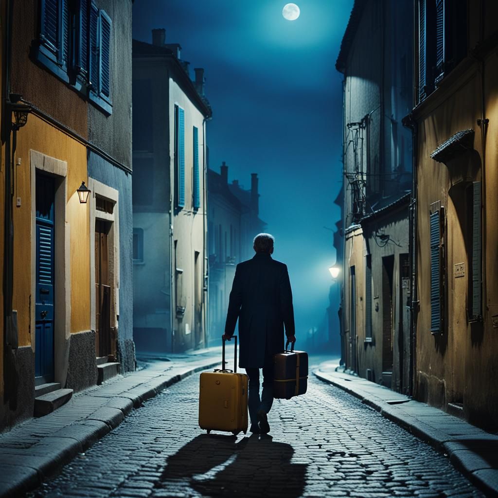 Film Noir Man Walks Misty French Street