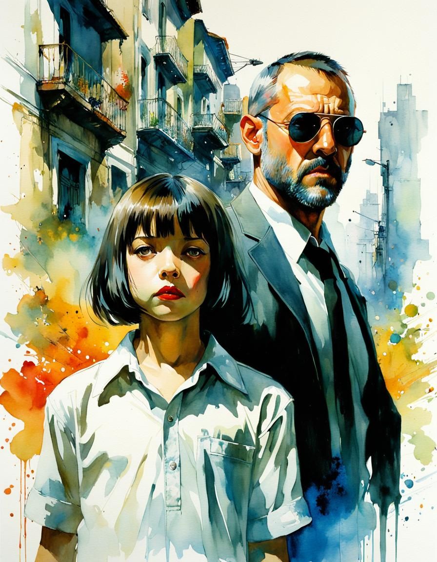 Léon and Mathilda: Watercolour Masterpiece
