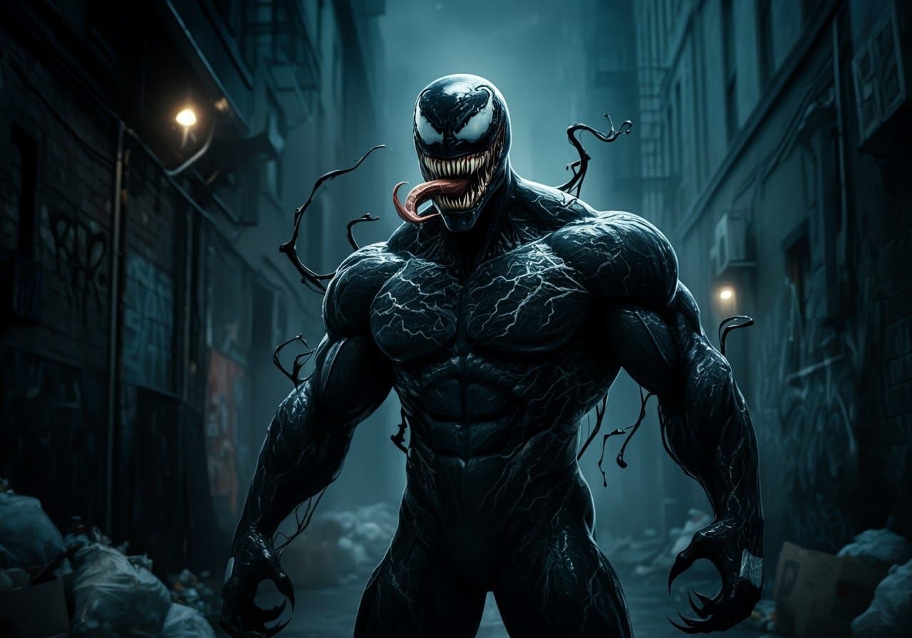 Venom in Gritty Urban Alleyway