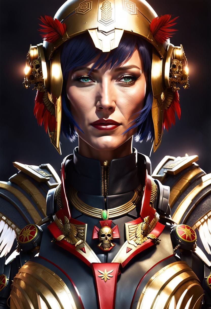 Futuristic Space Marine with Aztec Armor in Art Deco Style