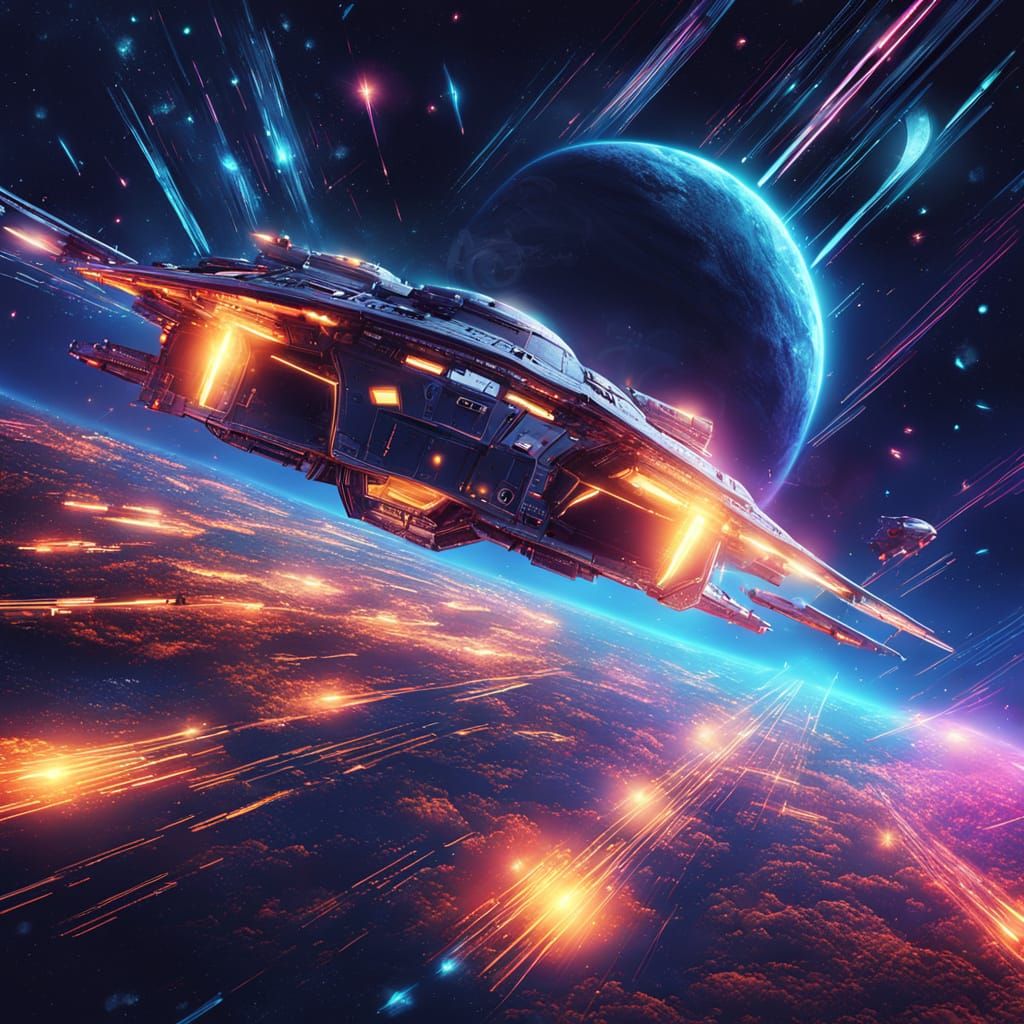 Spaceship Soaring Through Starry Night: Sci-Fi Art