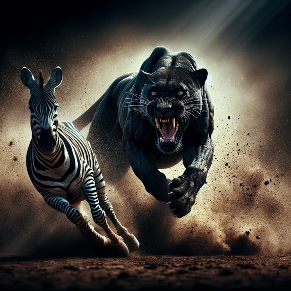 Panther's Ferocious Safari Chase of Zebra
