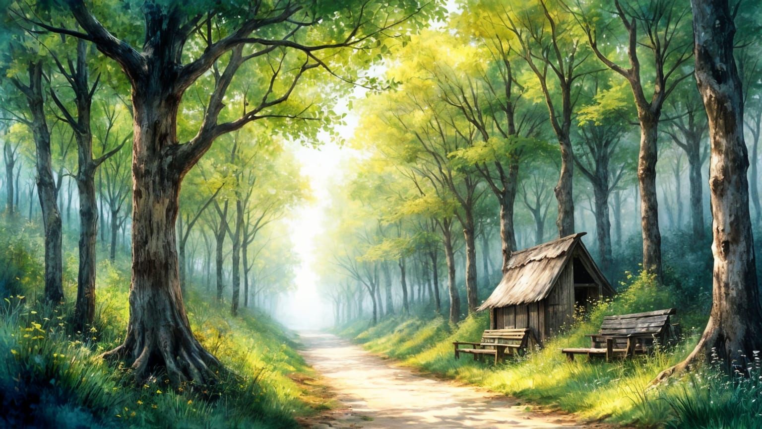 Dreamy Forest Path in Pastel Hues