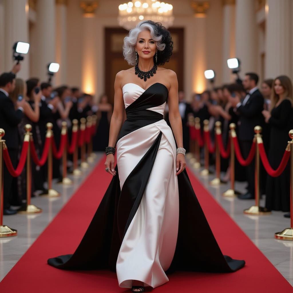 Elegant Woman Enters Event in Hyperrealistic Style