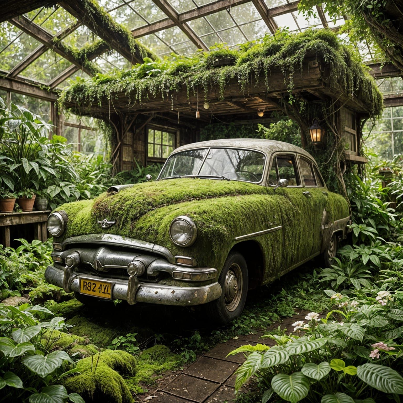 Vintage Car Garden Blooms with Nature's Touch