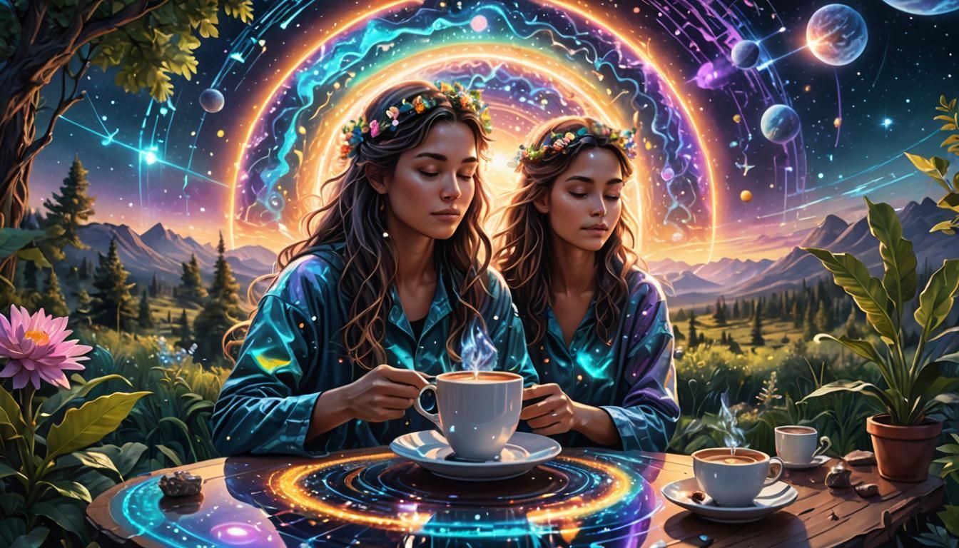 Serene Yoga Poses in Nature: Astral Illustration