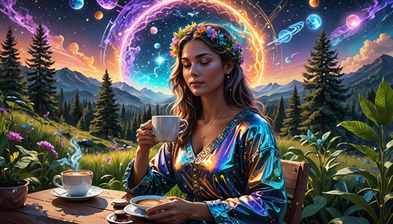 Serene Poses in Nature: A Cosmic Illustration