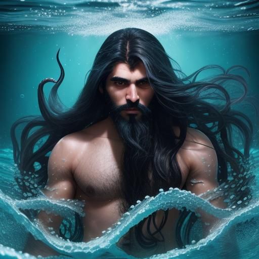 Underwater Arabian Man with Tentacles, Sharp Focus