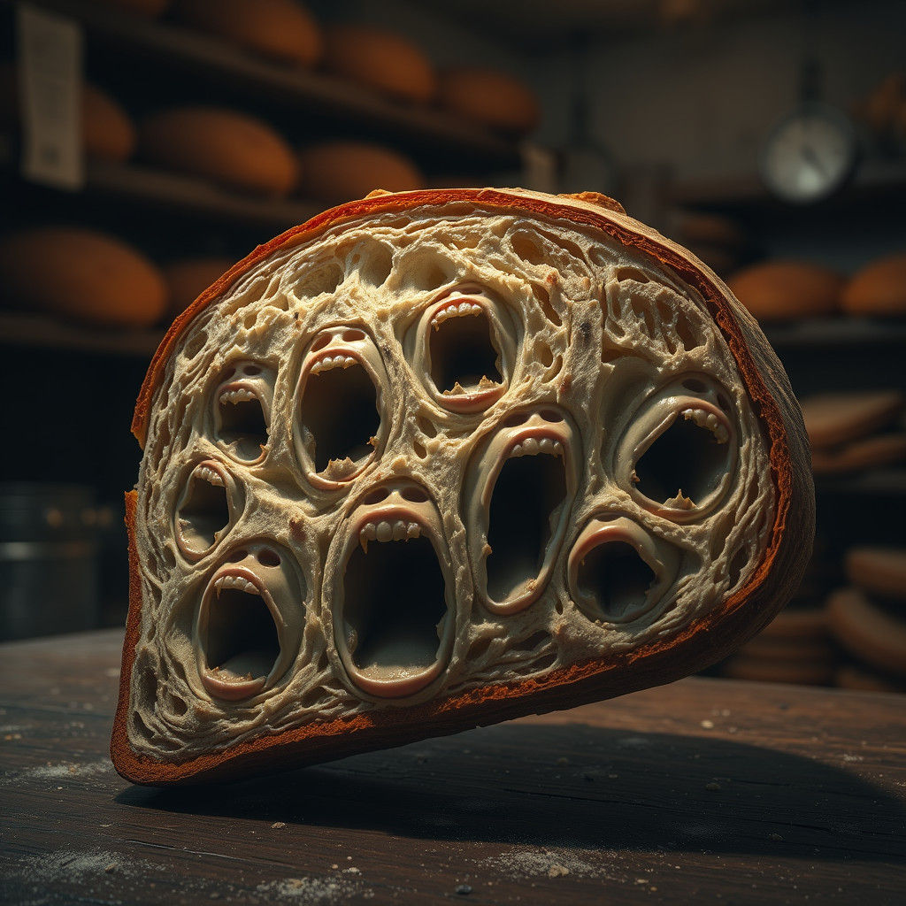 Terrifying Bread: Screaming Mouths in a Surreal Bakery