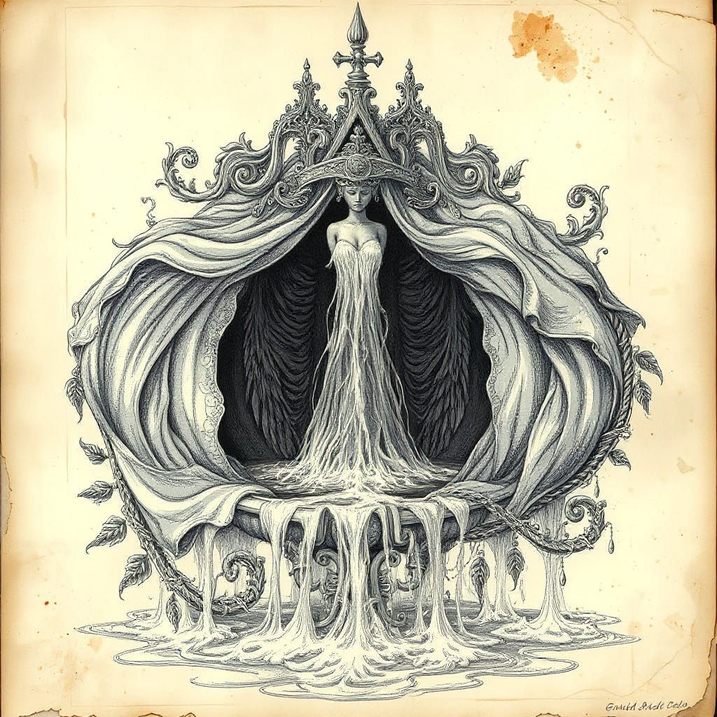 Ornate Fountain of Youth Graphite Sketch
