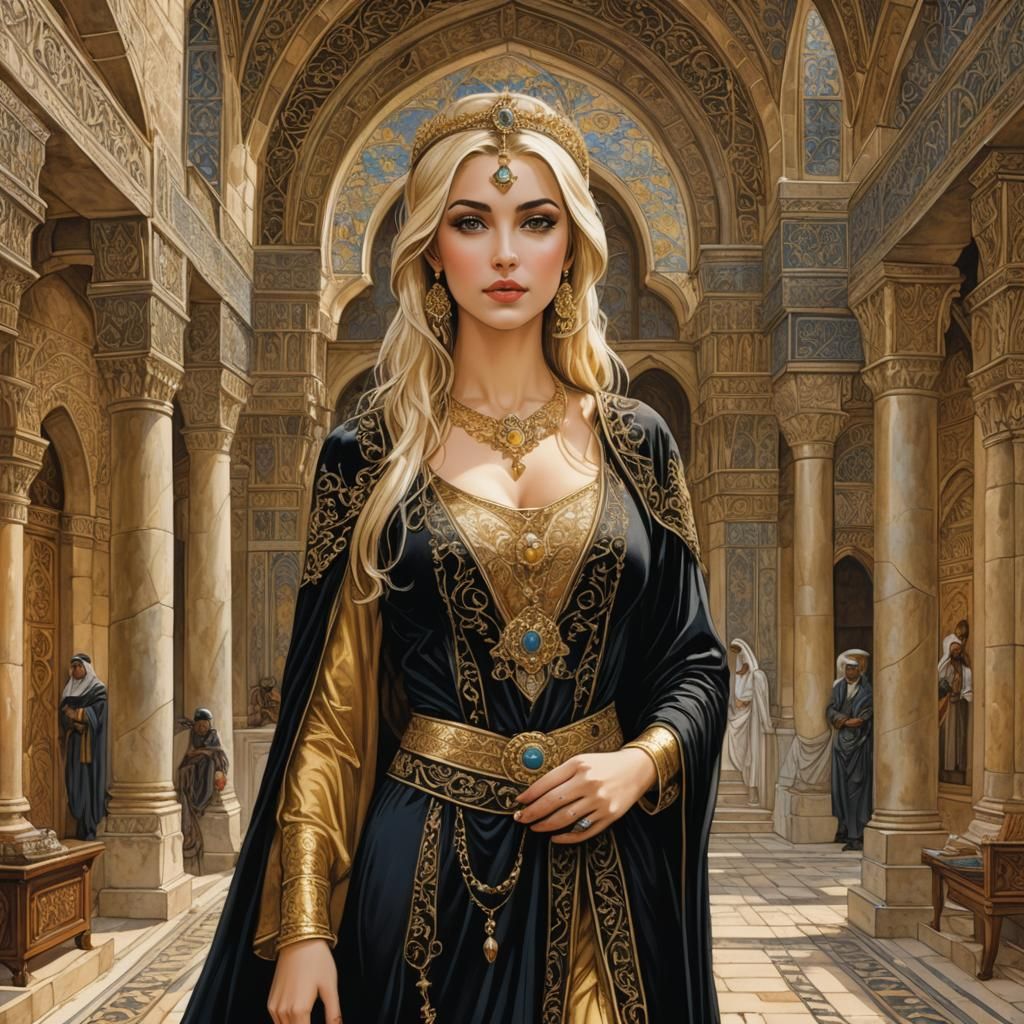 Arabian Princesses and Sultan in Golden Castle