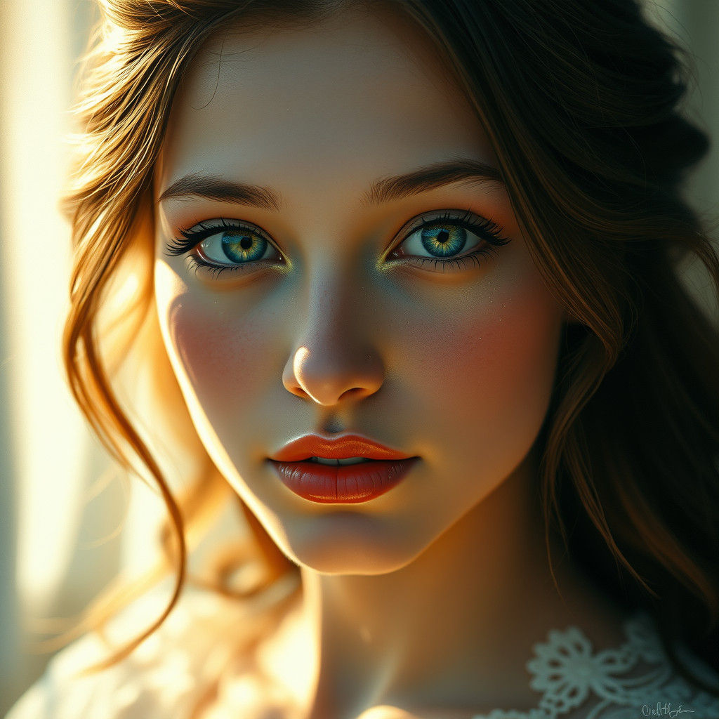 Ethereal Woman with Radiant Glow, in Romantic Style