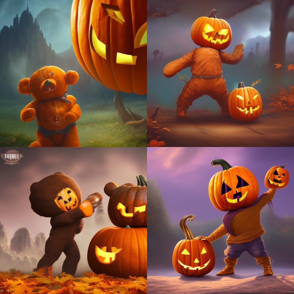Pumpkin Head vs Teddy Bear: Fantasy Concept Art